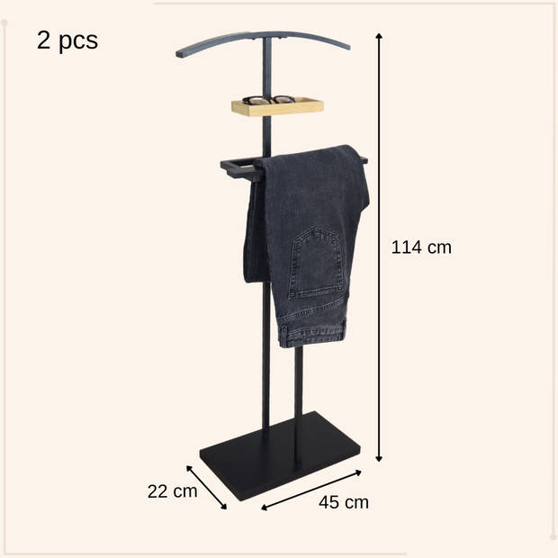 MISOU Dressboy - Kledingstandaard - 2 Stuks - Kledinghouder - Zwart - 114 cm - Kledingrek - Bamboe en metaal