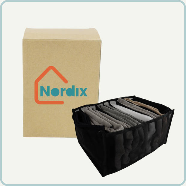 Nordix Kledingkast organizer - Opbergsysteem - Broeken - Lade - Organizer - 9 Vakken - Zwart - 4 stuks - Ordenen