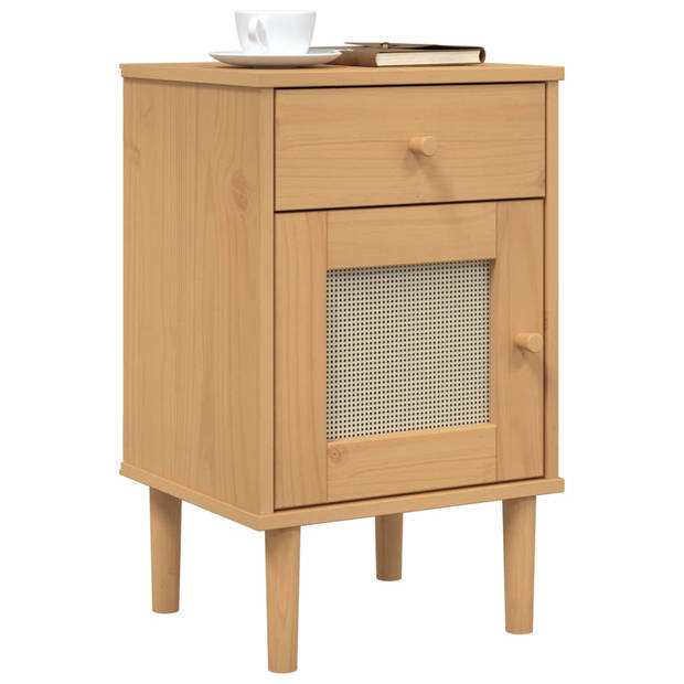 vidaXL Nachtkastje SENJA rattan-look 40x35x65 cm grenenhout bruin