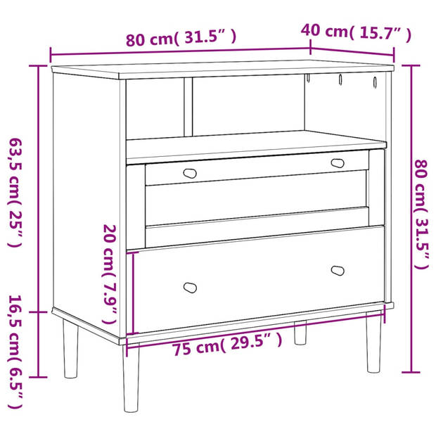 vidaXL Dressoir SENJA rattan-look 80x40x80 cm massief grenenhout wit