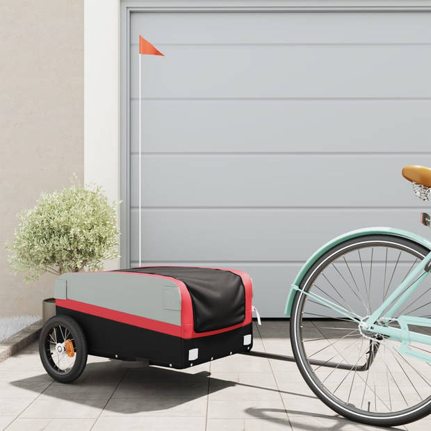 vidaXL Fietstrailer 30 kg ijzer zwart en rood