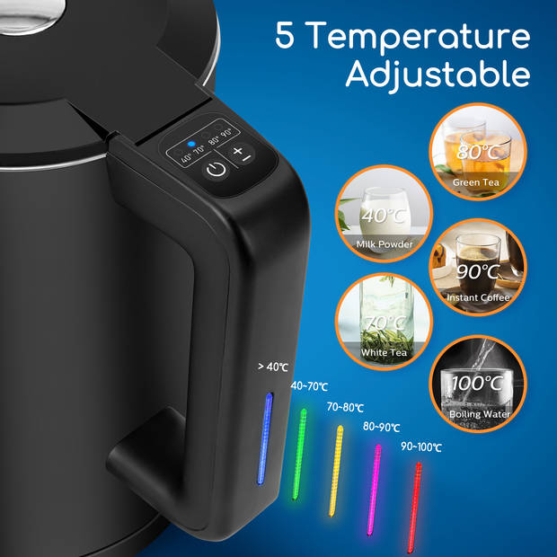 Aigostar 30UTV Benjamin Smart - Waterkoker wifi - met Temperatuurregeling -Warmhoudfunctie - 1.7L - 2200W