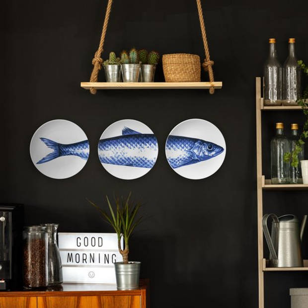 Borden met Vis (3 stuks) Heinen Delfts Blauw Design Delfts Blauw Wandbord Wanddecoratie