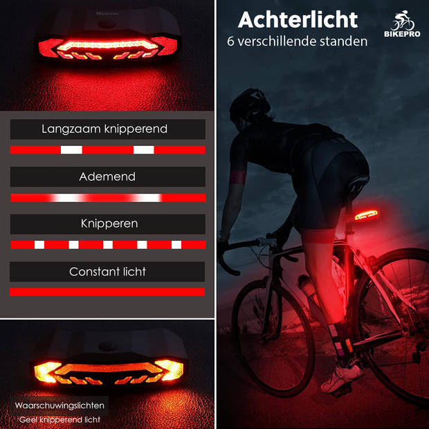 BikePro Fiets Achterlicht 2.0 met Alarm en Richtingaanwijzer - IP54 Waterdicht - USB Oplaadbaar