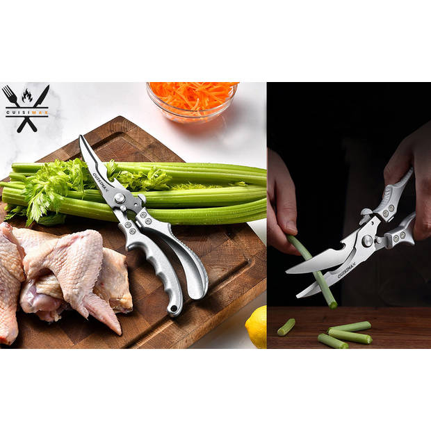 Cuisimax Professionele Vleesschaar met beschermhoes - Voor kip, vlees, vis & bot - Links/Rechtshandig - Keukenschaar