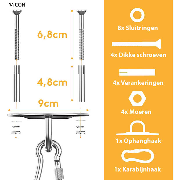 Professionele Plafondhaak met 400KG draagvermogen - 360° Roteerbaar - RVS - Bokszak Ophangsysteem - Ophanghaak