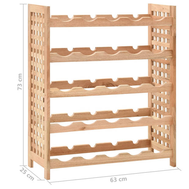 vidaXL Wijnrek voor 25 flessen 63x25x73 cm massief walnotenhout