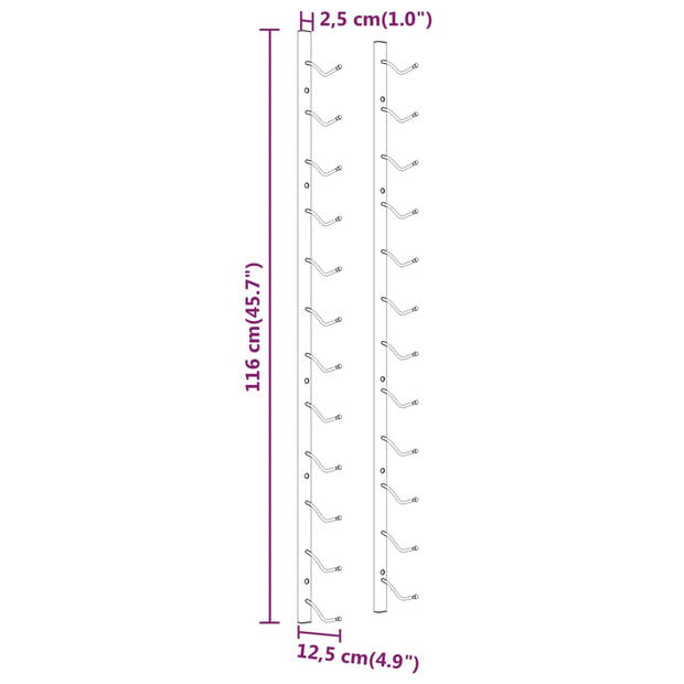 vidaXL Wijnrekken 2 st voor 12 flessen wandmontage ijzer wit