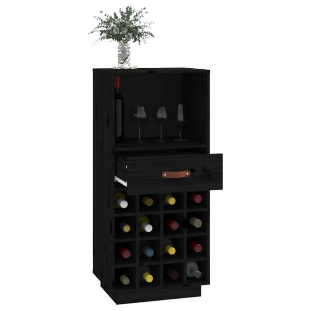 The Living Store Wijnkast Massief Grenenhout - 45x34x100 cm - Zwarte kleur