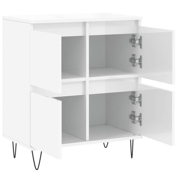 The Living Store Dressoir Buffetkast - 60 x 35 x 70 cm - Hoogglans wit - Bewerkt hout en ijzer