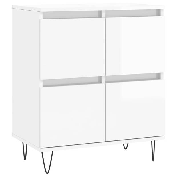 The Living Store Dressoir Buffetkast - 60 x 35 x 70 cm - Hoogglans wit - Bewerkt hout en ijzer