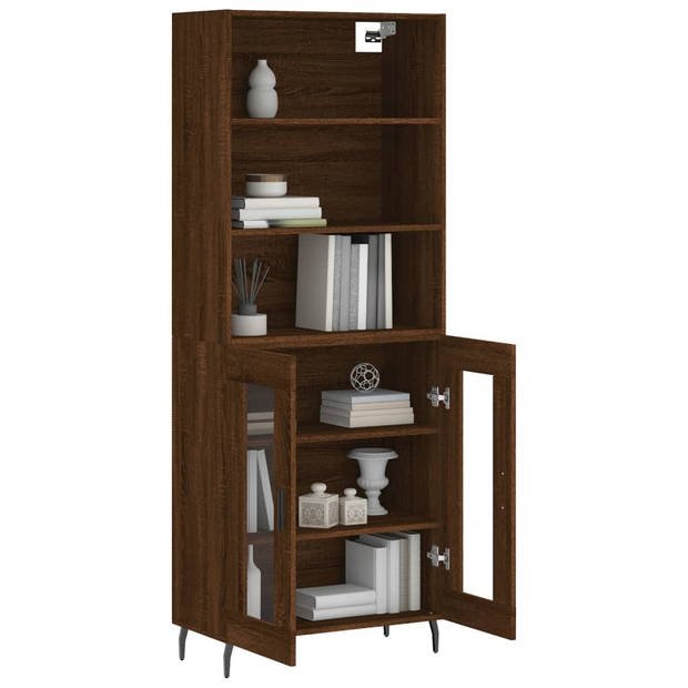 The Living Store Hoge Kast - Bruineiken - Dressoir en Opzetkast - 69.5 x 34 x 180 cm