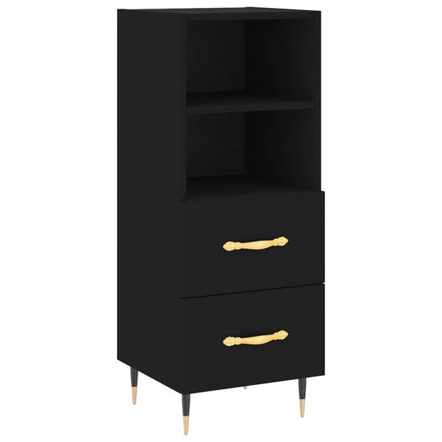 The Living Store Dressoir Zwarte bewerkt houten kast - 34.5 x 34 x 90 cm - Metalen poten