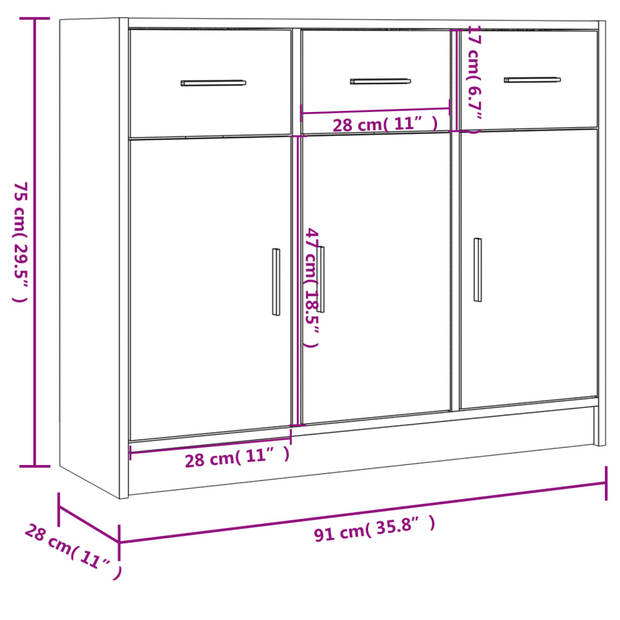 vidaXL Dressoir 91x28x75 cm bewerkt hout bruin eikenkleur