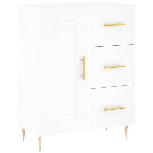 The Living Store Dressoir - Classic White - 69.5 x 34 x 90 cm - Durable Wood - Metal