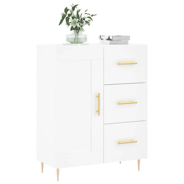 The Living Store Dressoir - Classic White - 69.5 x 34 x 90 cm - Durable Wood - Metal