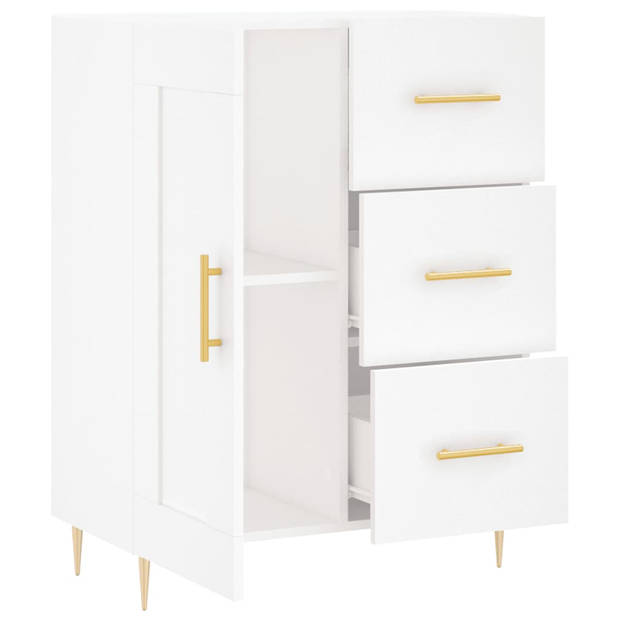 The Living Store Dressoir - Classic White - 69.5 x 34 x 90 cm - Durable Wood - Metal