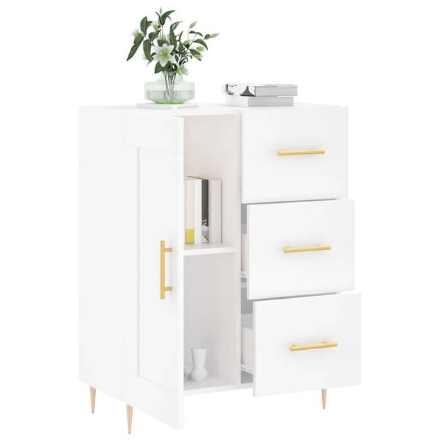 The Living Store Dressoir - Classic White - 69.5 x 34 x 90 cm - Durable Wood - Metal