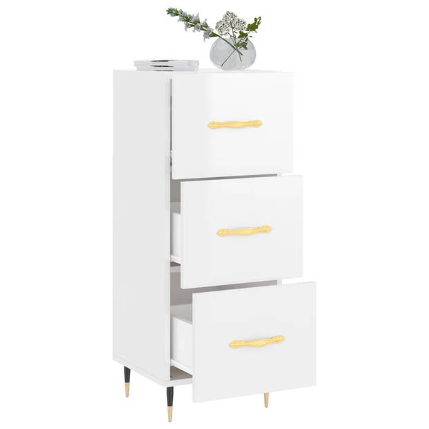 The Living Store Dressoir - Hoogglans wit - 34.5 x 34 x 90 cm - Bewerkt hout en metaal