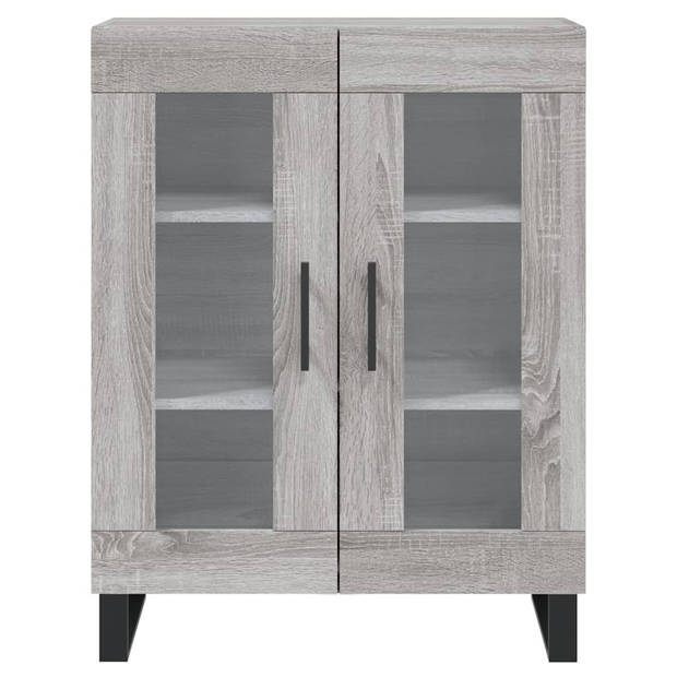 The Living Store Dressoir Modern - Grijs Sonoma Eiken - 69.5 x 34 x 90 cm - Glas Ontwerp