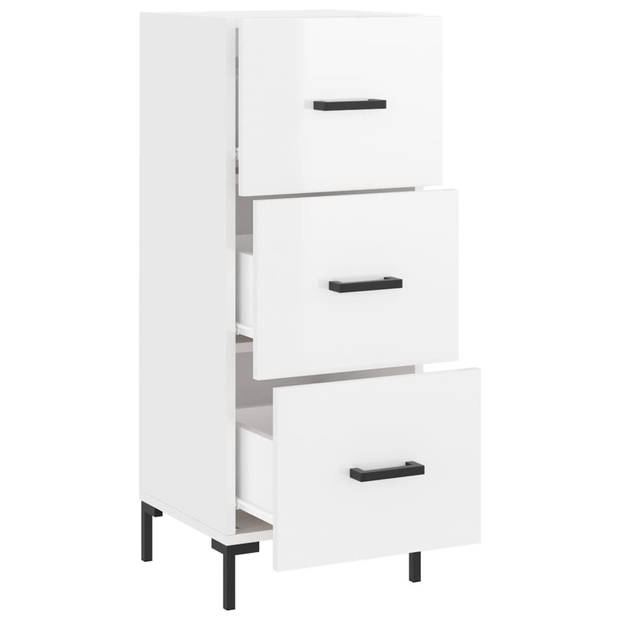 The Living Store Dressoir Modern Hoogglans Wit - 34.5 x 34 x 90 cm - 3 lades - Metalen poten