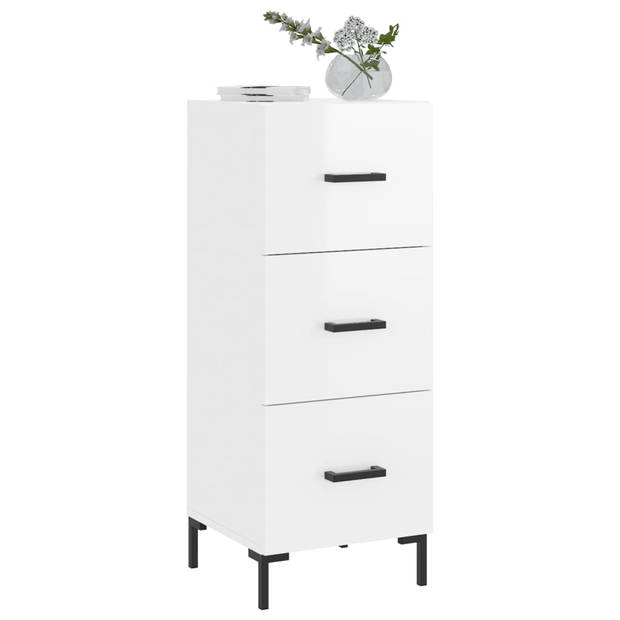 The Living Store Dressoir Modern Hoogglans Wit - 34.5 x 34 x 90 cm - 3 lades - Metalen poten