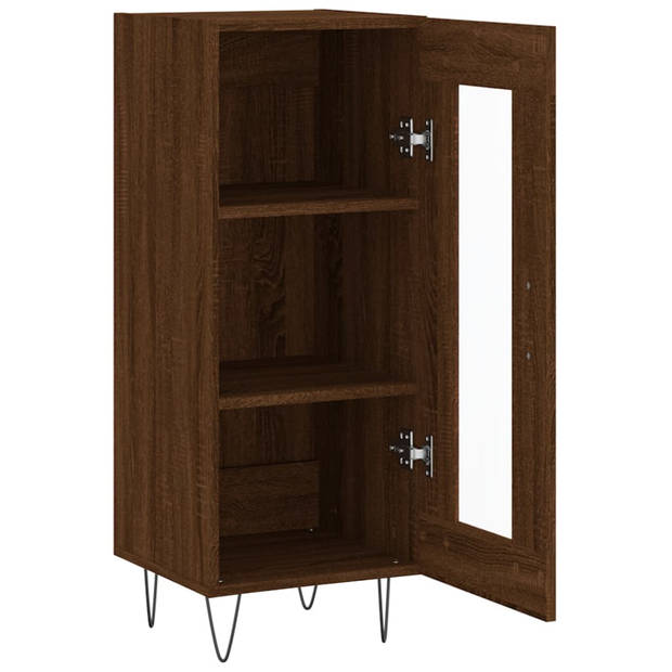 The Living Store Dressoir Bruineiken - Bewerkt hout - 34.5x34x90 cm - Met glazen deur