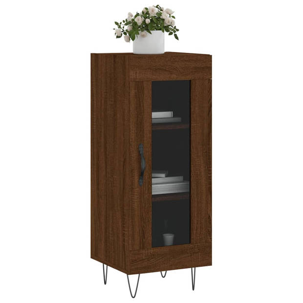 The Living Store Dressoir Bruineiken - Bewerkt hout - 34.5x34x90 cm - Met glazen deur