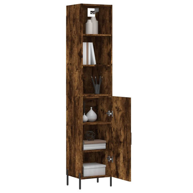 The Living Store Hoge kast - Gerookt eiken - 34.5 x 34 x 180 cm - Duurzaam hout - Voldoende opbergruimte