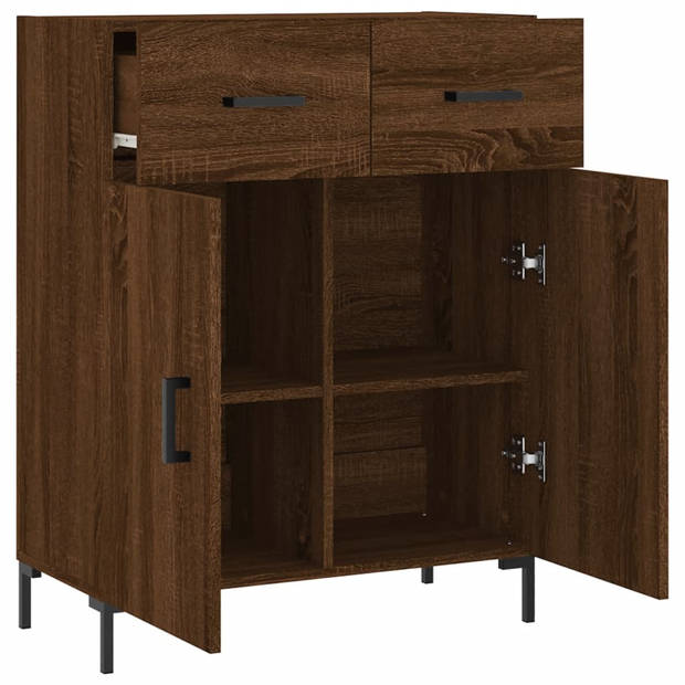 The Living Store Dressoir Bruineiken - 69.5 x 34 x 90 cm - Met Metalen Poten en Voldoende Opbergruimte