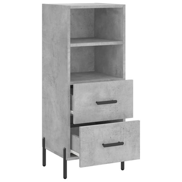 The Living Store Dressoir Betongrijs Bewerkt Hout - 34.5 x 34 x 90 cm - Metalen Poten