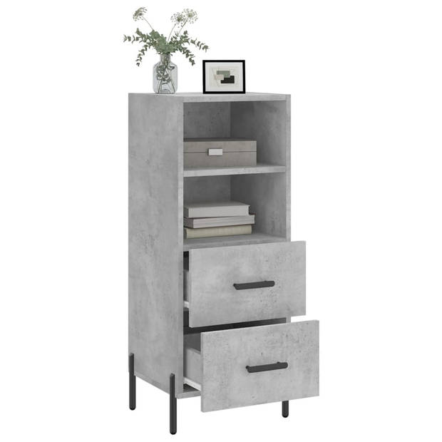 The Living Store Dressoir Betongrijs Bewerkt Hout - 34.5 x 34 x 90 cm - Metalen Poten