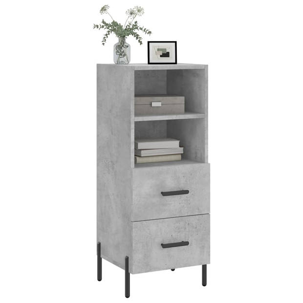 The Living Store Dressoir Betongrijs Bewerkt Hout - 34.5 x 34 x 90 cm - Metalen Poten