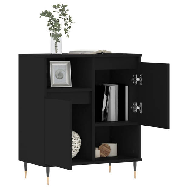 The Living Store Dressoir Modern - Zwart - 60 x 35 x 70 cm - Bewerkt hout en ijzer