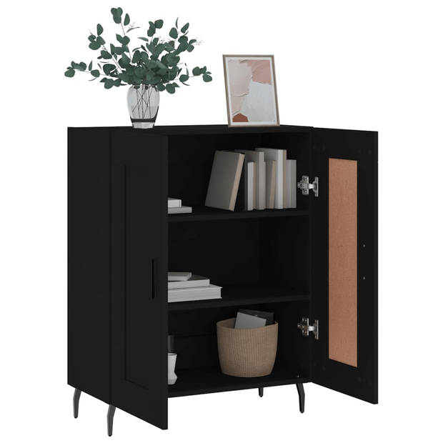 The Living Store Dressoir Klassiek Zwart - 69.5 x 34 x 90 cm - Duurzaam Hout en Metaal