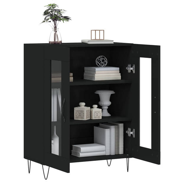 The Living Store Dressoir Klassiek - Zwart - 69.5 x 34 x 90 cm - Glas Ontwerp