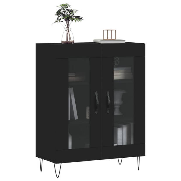 The Living Store Dressoir Klassiek - Zwart - 69.5 x 34 x 90 cm - Glas Ontwerp