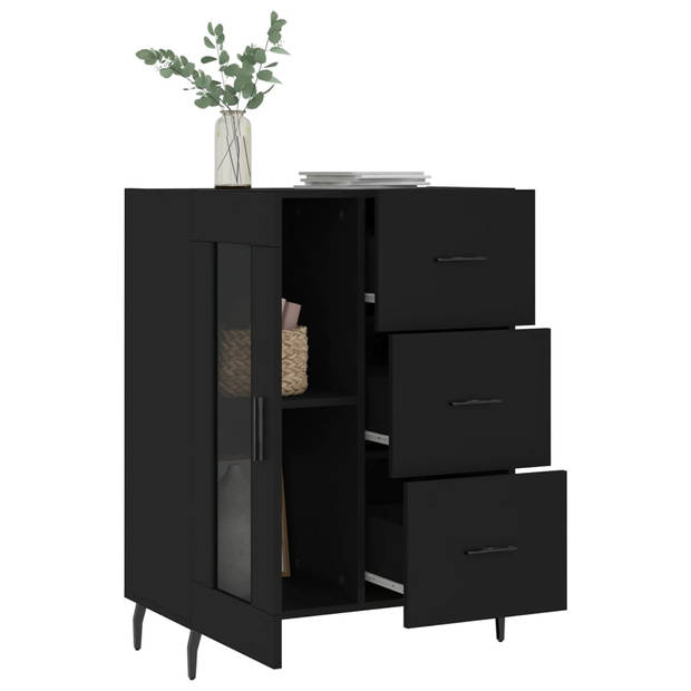 The Living Store Dressoir Zwart - 69.5 x 34 x 90 cm - Klassieke Uitstraling