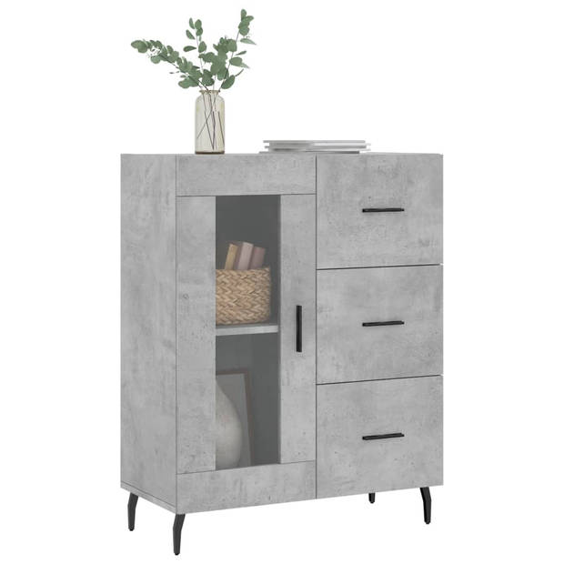 The Living Store-Dressoir-69-5x34x90-cm-bewerkt-hout-betongrijs - Keukenkast