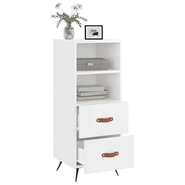 The Living Store Dressoir Modern - Hoogglans wit - 34.5 x 34 x 90 cm - Hout/metaal