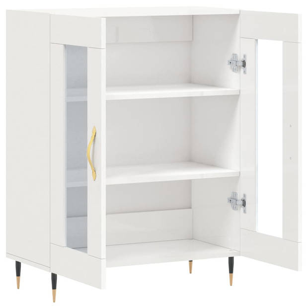 The Living Store Dressoir - Hoogglans wit - 69.5x34x90cm - Glas ontwerp - Metalen voeten