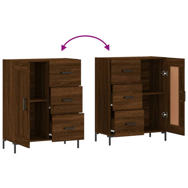 The Living Store-Dressoir-69-5x34x90-cm-bewerkt-hout-bruineikenkleurig - Keukenkast