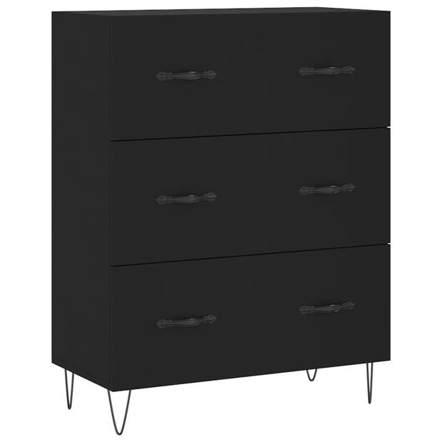 The Living Store Dressoir Zwart - 69.5 x 34 x 90 cm - Bewerkt hout en metaal