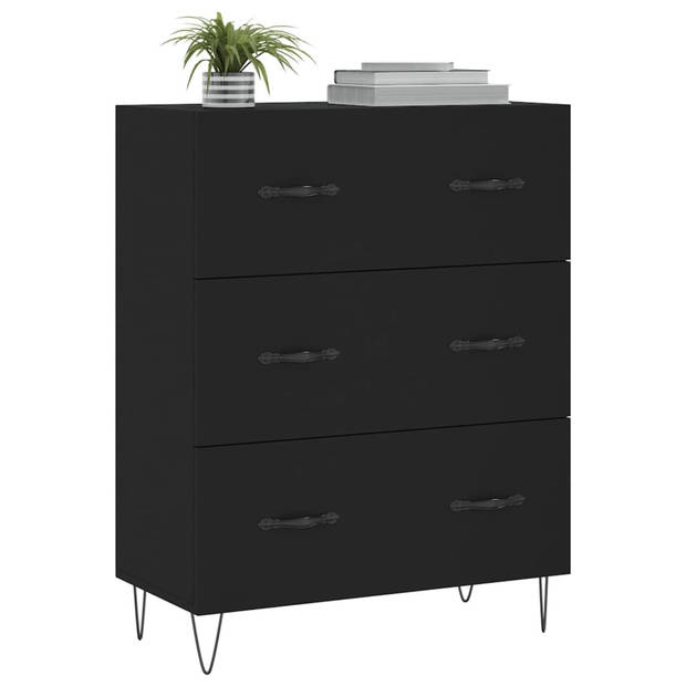 The Living Store Dressoir Zwart - 69.5 x 34 x 90 cm - Bewerkt hout en metaal