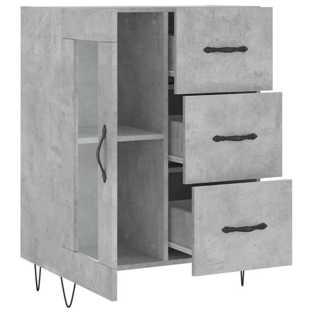 The Living Store-Dressoir-69-5x34x90-cm-bewerkt-hout-betongrijs - Keukenkast