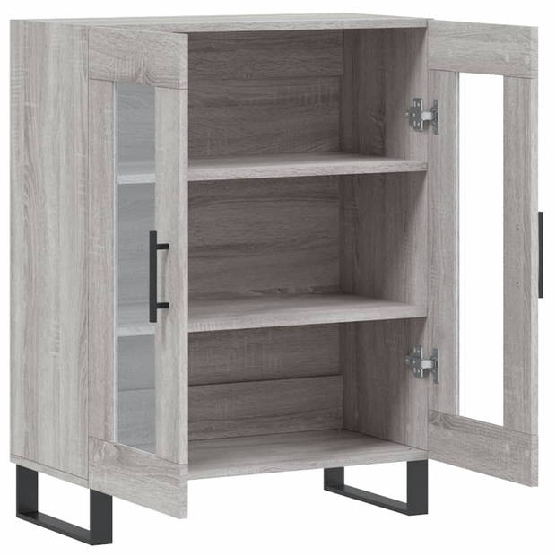 The Living Store Dressoir Modern - Grijs Sonoma Eiken - 69.5 x 34 x 90 cm - Glas Ontwerp