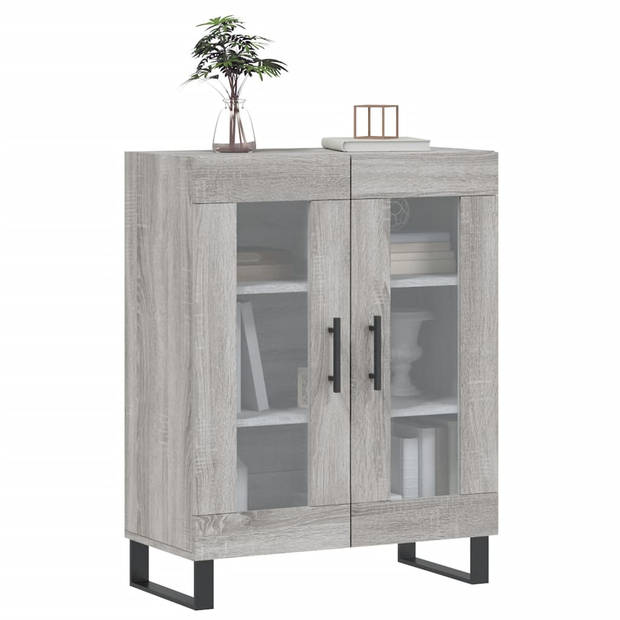 The Living Store Dressoir Modern - Grijs Sonoma Eiken - 69.5 x 34 x 90 cm - Glas Ontwerp