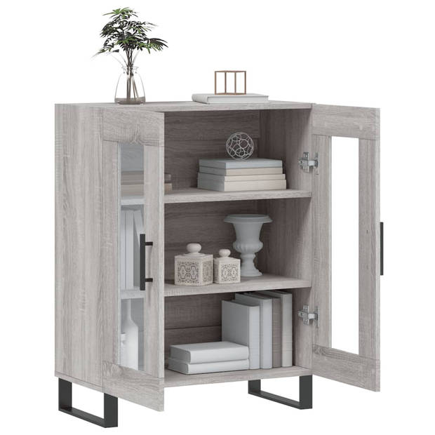 The Living Store Dressoir Modern - Grijs Sonoma Eiken - 69.5 x 34 x 90 cm - Glas Ontwerp