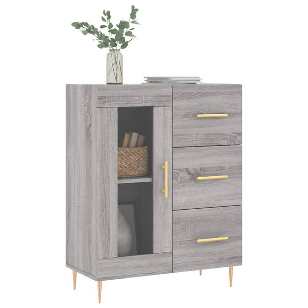 The Living Store Dressoir - Grijs Sonoma Eiken - 69.5 x 34 x 90 cm - Bewerkt Hout