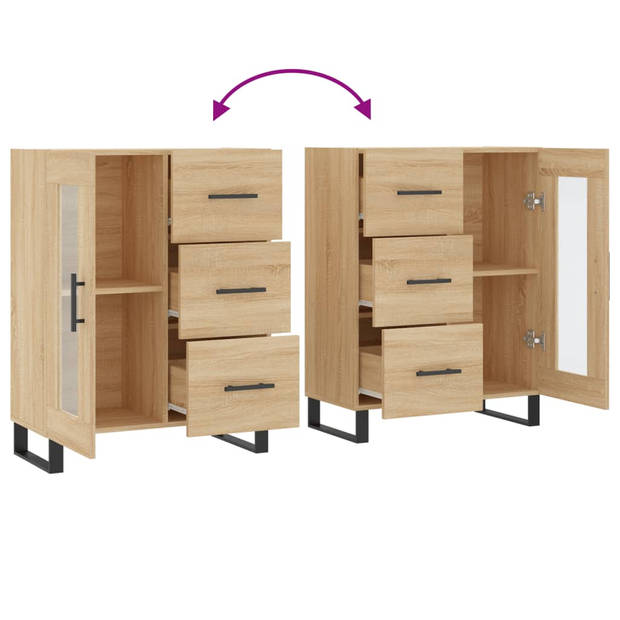 The Living Store Dressoir - Sonoma Eiken - 69.5 x 34 x 90 cm - 3 Lades - Glasdeur